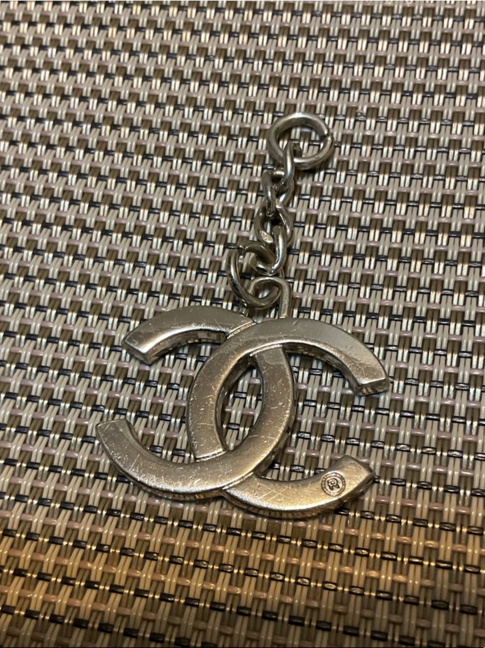 CHANEL Silver Double-C Logo Keychain Pendant